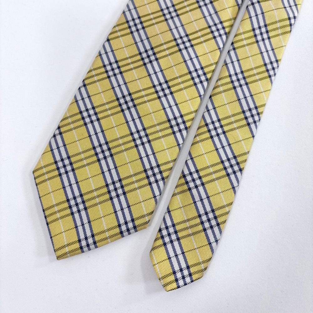 Brooks Brothers 346 Tie Yellow Plaid Navy Stripe Silk Made USA Mens Classic